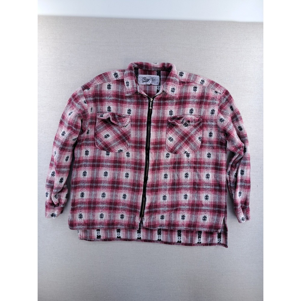 Vtg Shacket Womens Medium Plaid Southwestern Zip Shirt Aztec Baggy